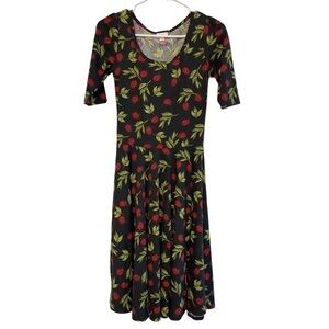 Women's LuLaRoe Nicole Dress Black/Red/Green Lady Bug Ladybug Size XS EUC #4496